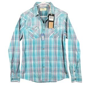 Scotch & Soda Men's Sun Faded Oxford Plaid Long Sleeve Button Up Shirt Size L